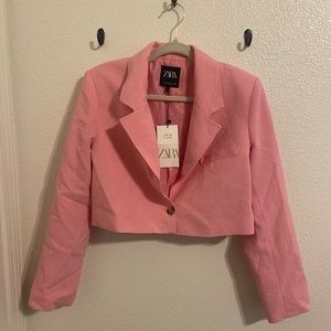 Zara Pink Cropped Blazer, size L, never worn tag still on